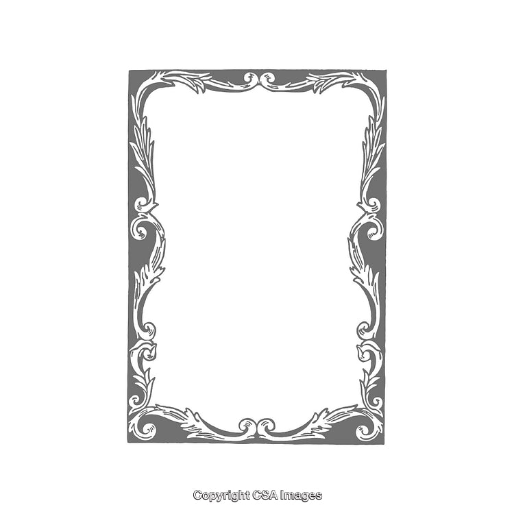 Ornate Vintage Frame Design with Decorative Floral Patterns in Gray