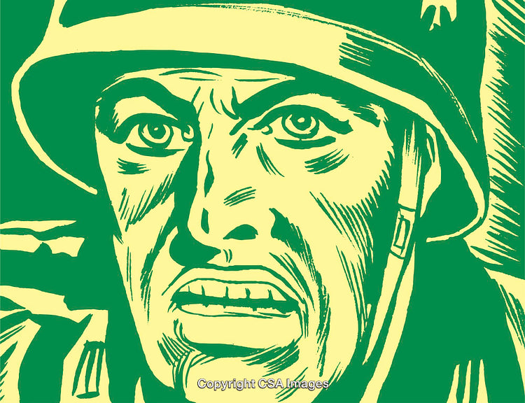 Retro Illustration of a Soldier in Art Deco Style Graphic