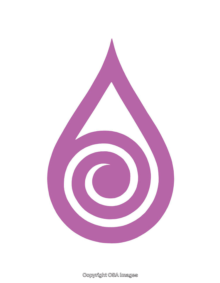 Purple Spiral Icon with Water Drop Shape on White Background