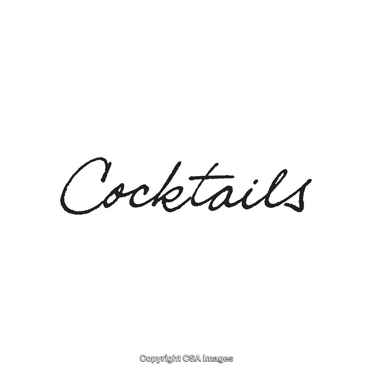 Elegant Black Script Handwriting of the Word Cocktails on White Background