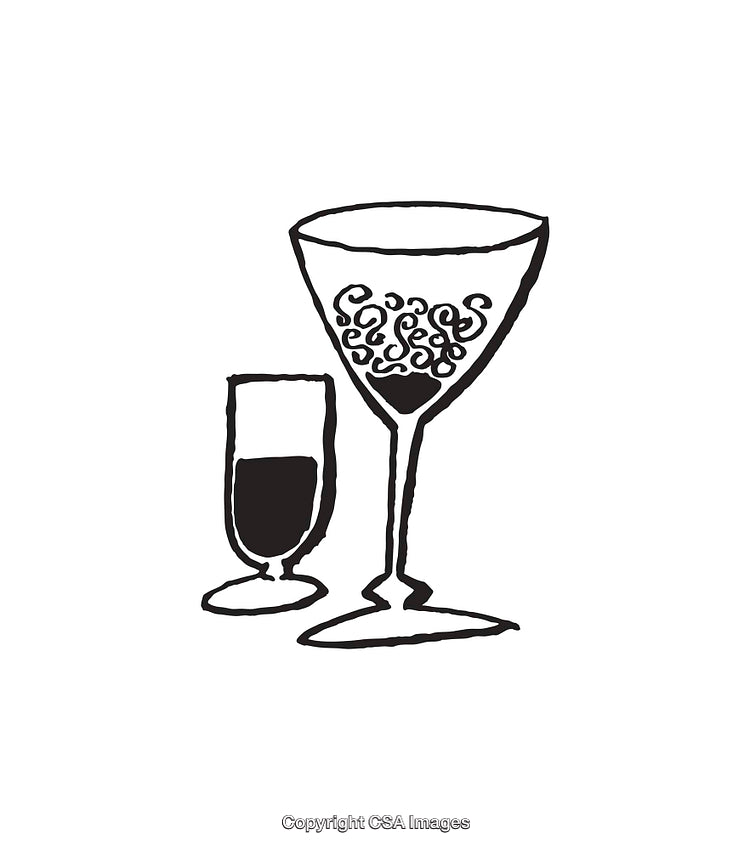 Black and White Line Art of Two Stylish Drink Glasses
