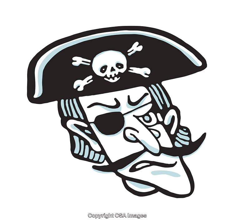 Cartoon Pirate Head Illustration with Skull and Crossbones Hat
