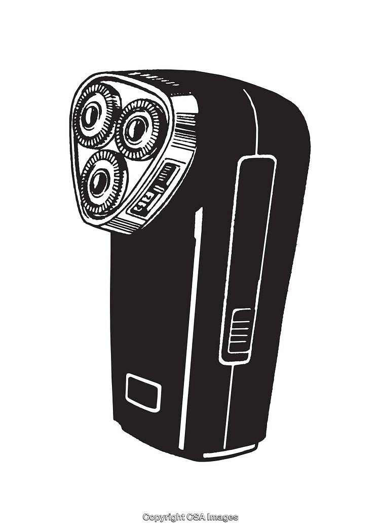 Detailed Black And White Line Art Illustration of a Rotary Shaver