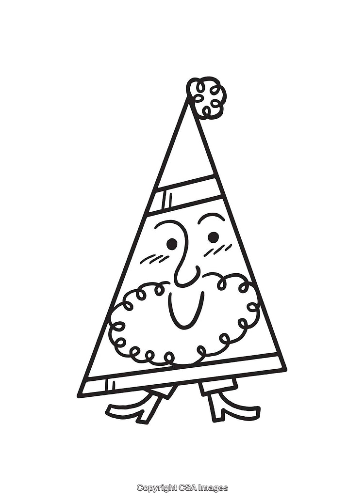 Black And White Line Art Drawing of Festive Santa Triangle Character