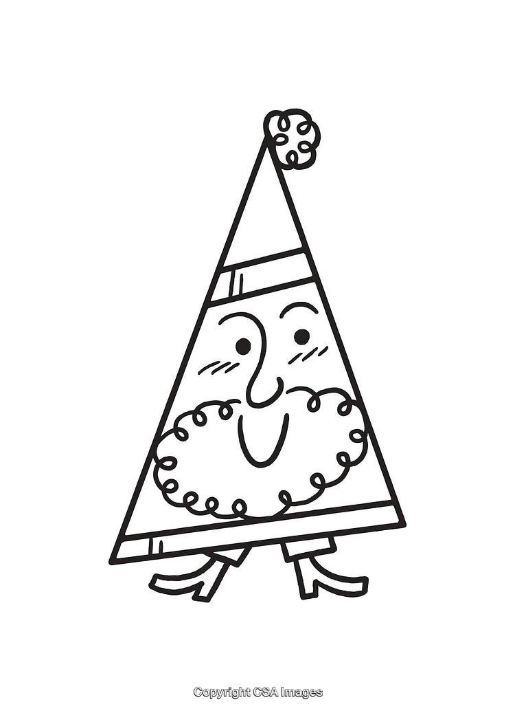 Black And White Line Art Drawing of Festive Santa Triangle Character