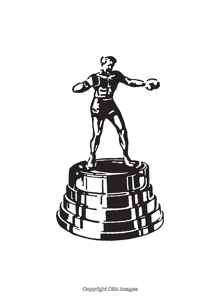 Retro Black and White Illustration of a Sports Trophy with Athlete Design