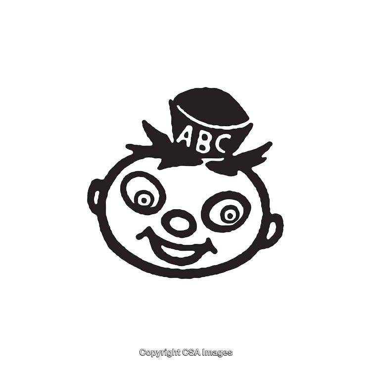 Black and White Line Art of a Cartoon Character Wearing a Hat