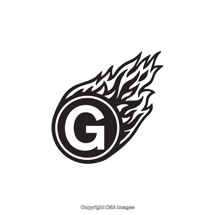 Letter G Within Flaming Circle Design On White Background