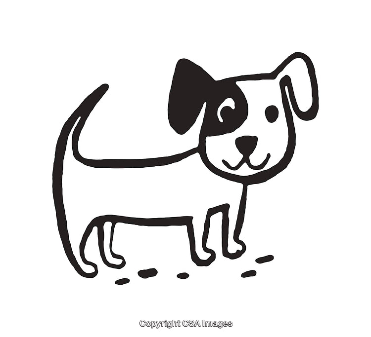 Simple Cartoon Drawing of a Cute Dog on a White Background