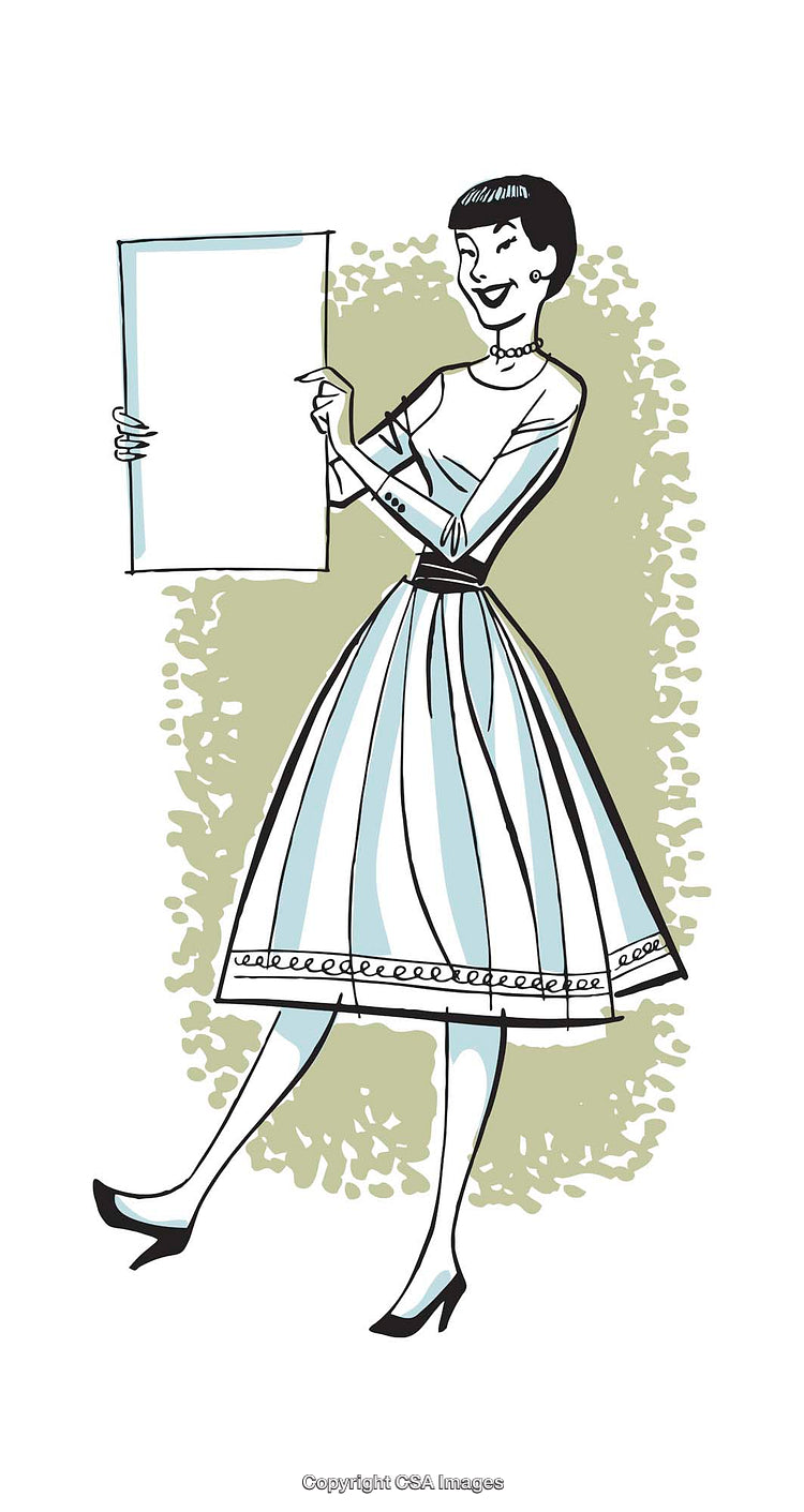 Retro Styled Woman Holding Blank Sign in Illustration Artwork