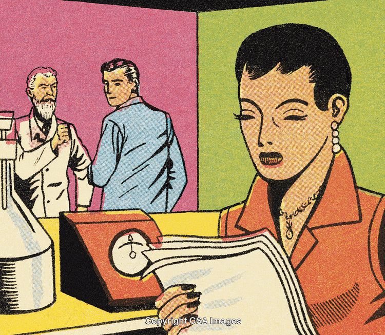 Vintage Comic Illustration Depicting a Laboratory Scene With Characters