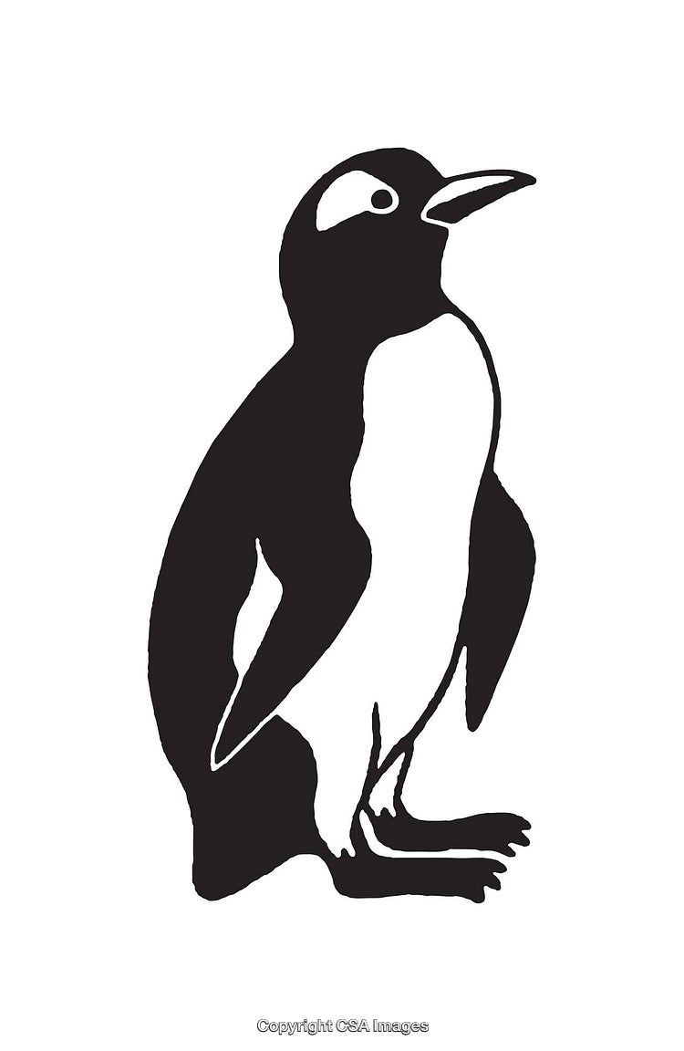 Black and White Line Art of a Penguin Standing Upright