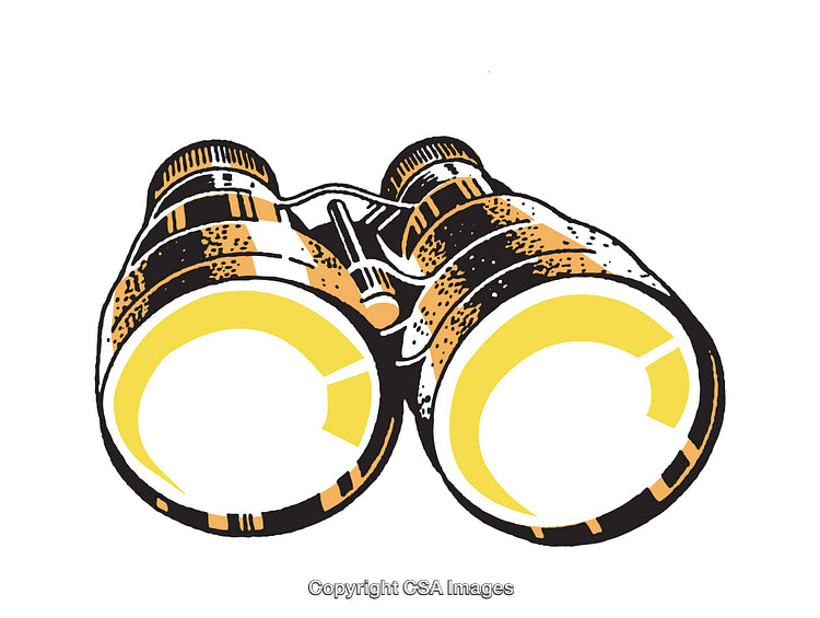 Artistic Illustration of Binoculars with Vibrant Yellow Highlight Accents