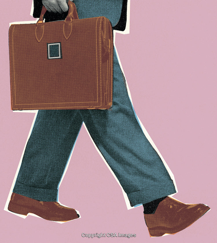 Stylized Illustration of Walking Business Attire with Classic Briefcase