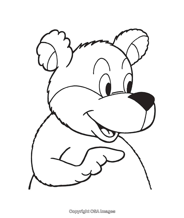 Black and White Line Art Illustration of a Smiling Bear Character