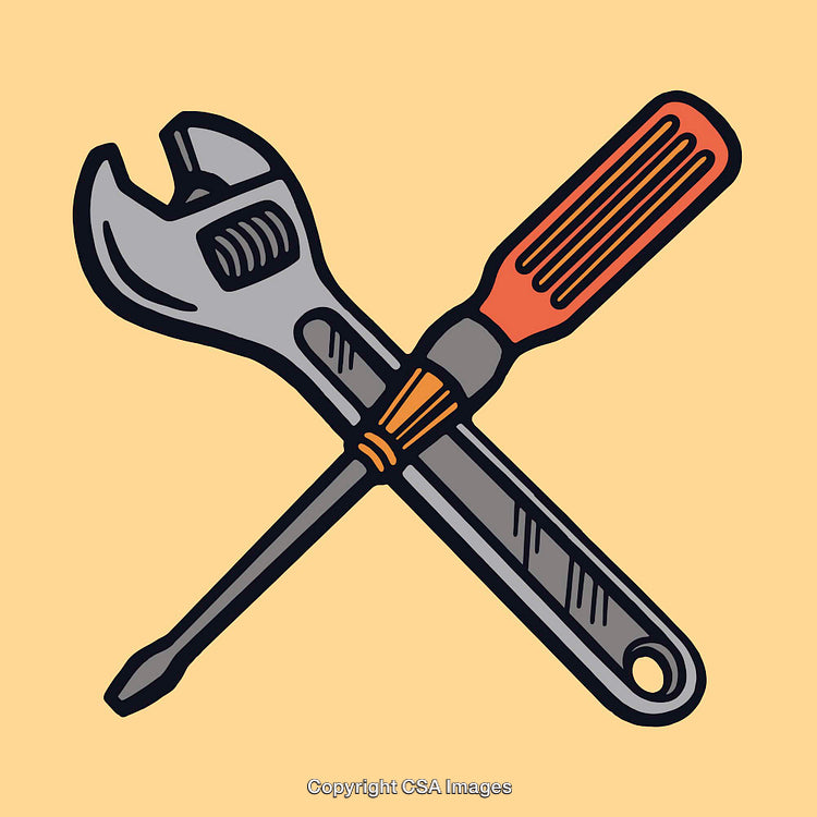 Color Line Art Illustration of Toolbox Tools Wrench and Screwdriver