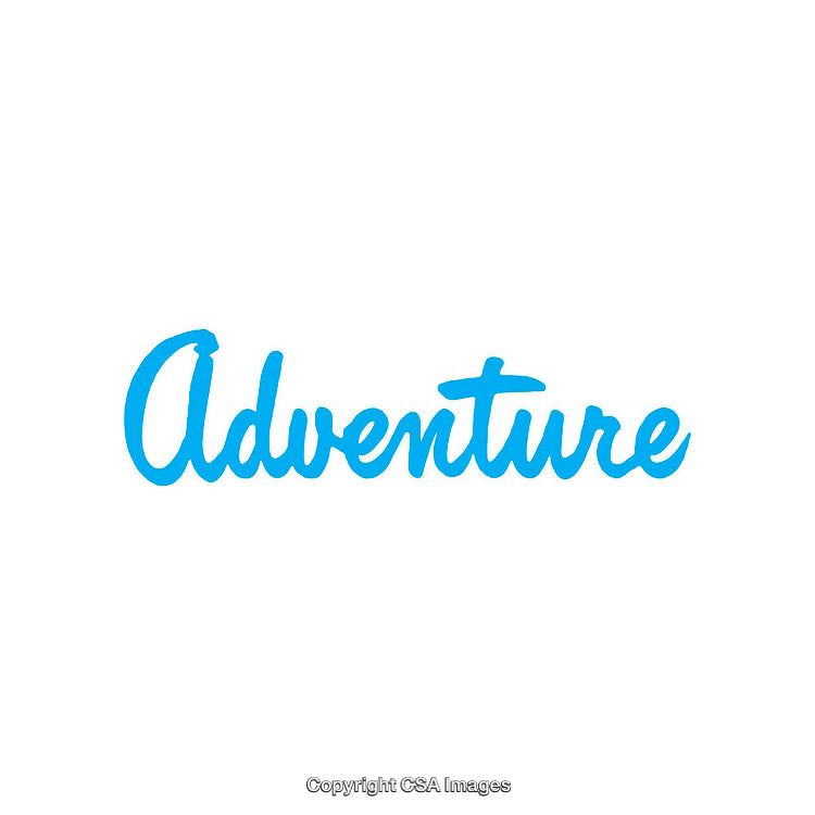 Blue Handwritten Adventure Word on a Minimalistic White Background Design