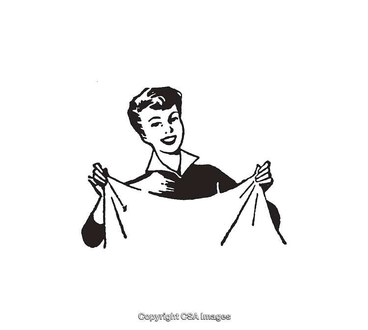 Vintage Black and White Illustration of a Woman Holding a Cloth