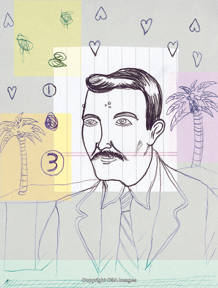 Abstract Artistic Sketch With Vintage Portrait and Tropical Elements