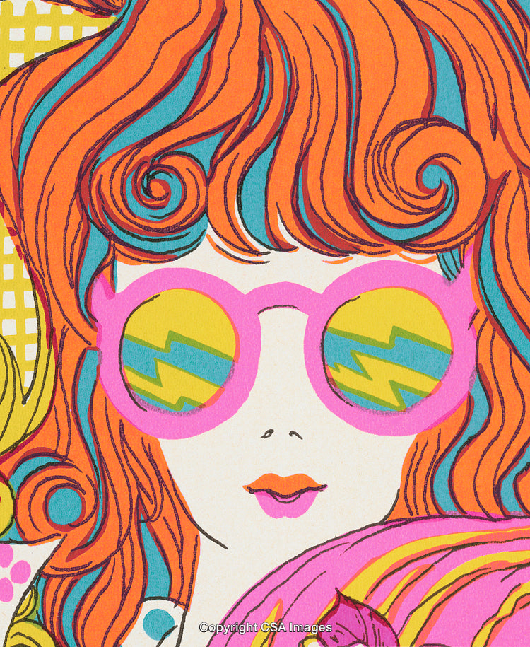 Abstract Pop Art Illustration of a Woman Wearing Colorful Sunglasses