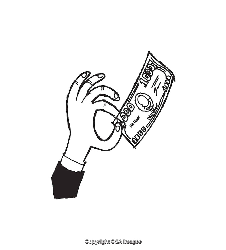 Hand Holding a Banknote Line Art Illustration on White Background