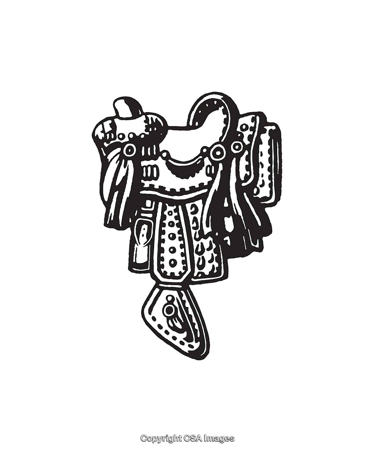 Detailed Black and White Saddle Illustration With Intricate Design Elements