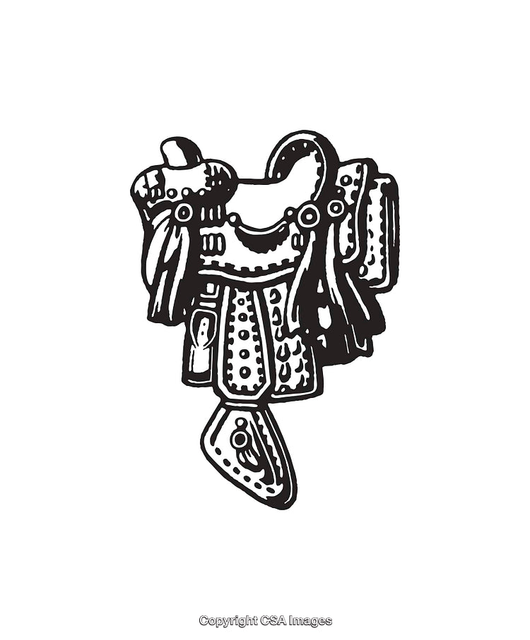 Detailed Black and White Saddle Illustration With Intricate Design Elements