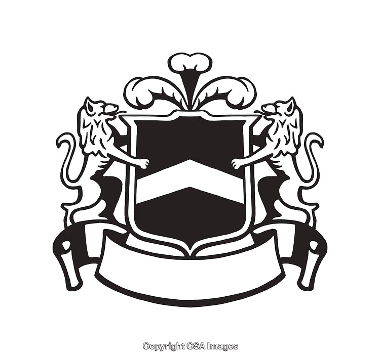 Elegant Black And White Coat Of Arms With Lions and Crest