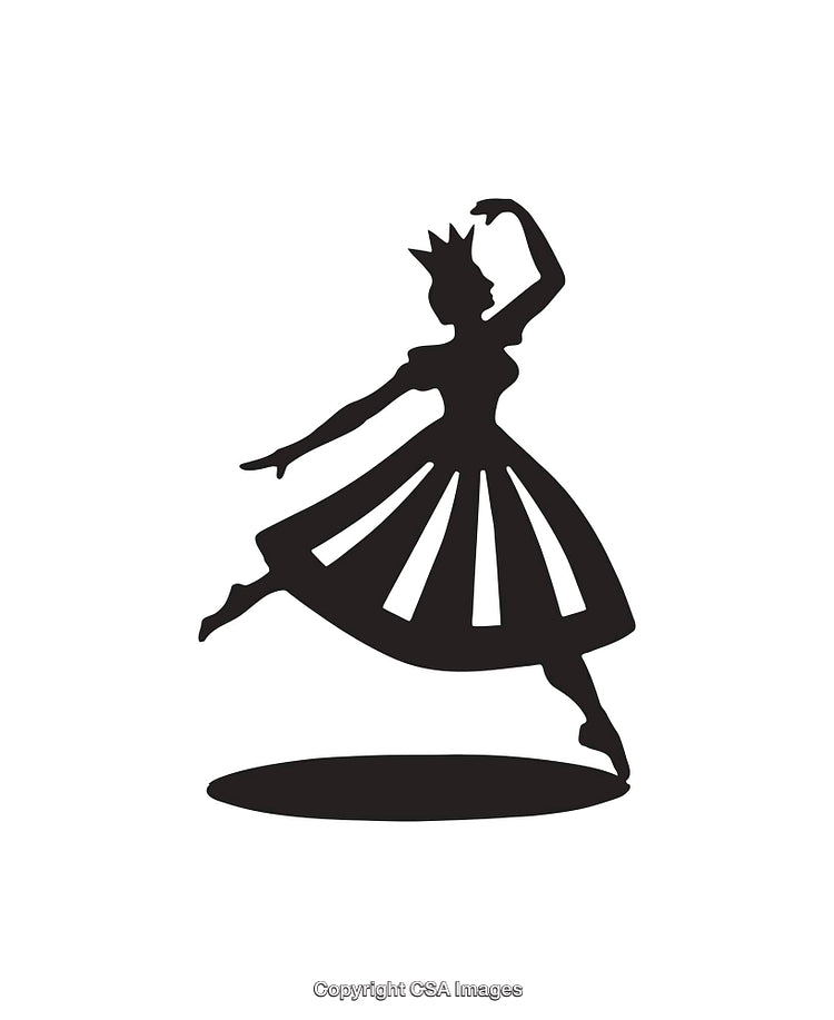 Silhouette of a Dancing Princess in Black and White Art
