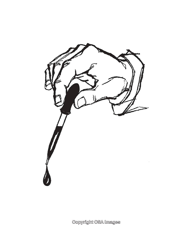 Black and White Line Art of a Hand Holding an Eyedropper