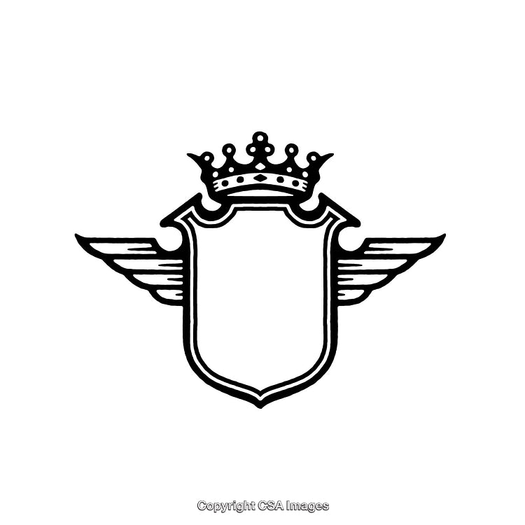 Elegant Black And White Crest With Crown And Winged Design