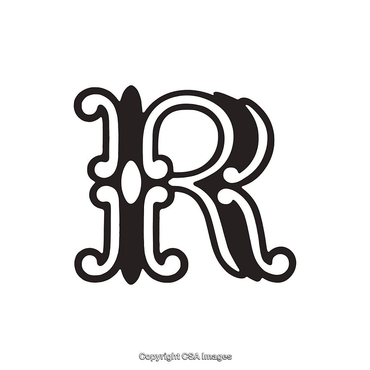 Decorative Ornate Letter R in Bold Vintage Typography Style