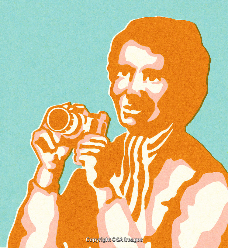 Illustrative Portrait of Woman Holding a Camera in Artistic Style