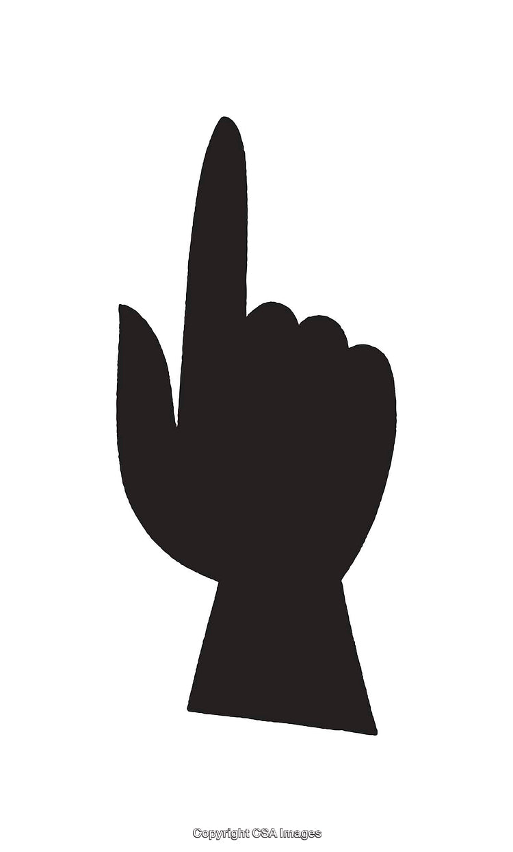 Black Silhouette of a Hand Pointing Upward on a White Background