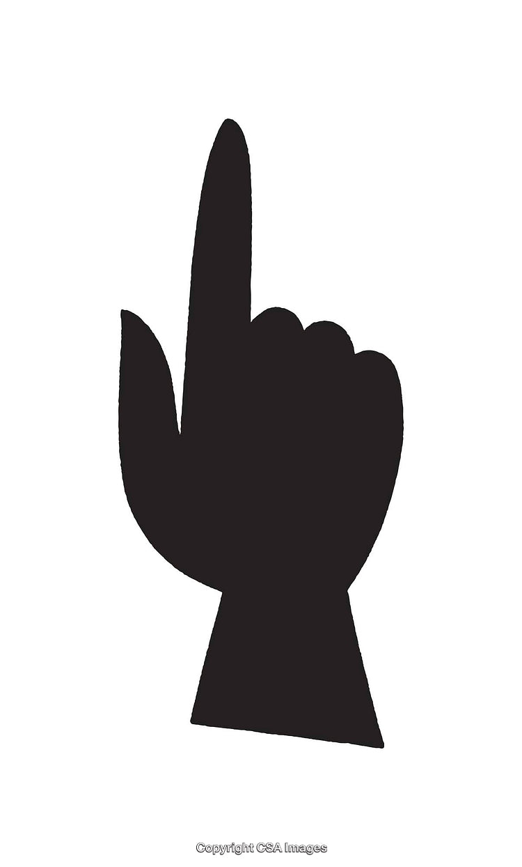 Black Silhouette of a Hand Pointing Upward on a White Background