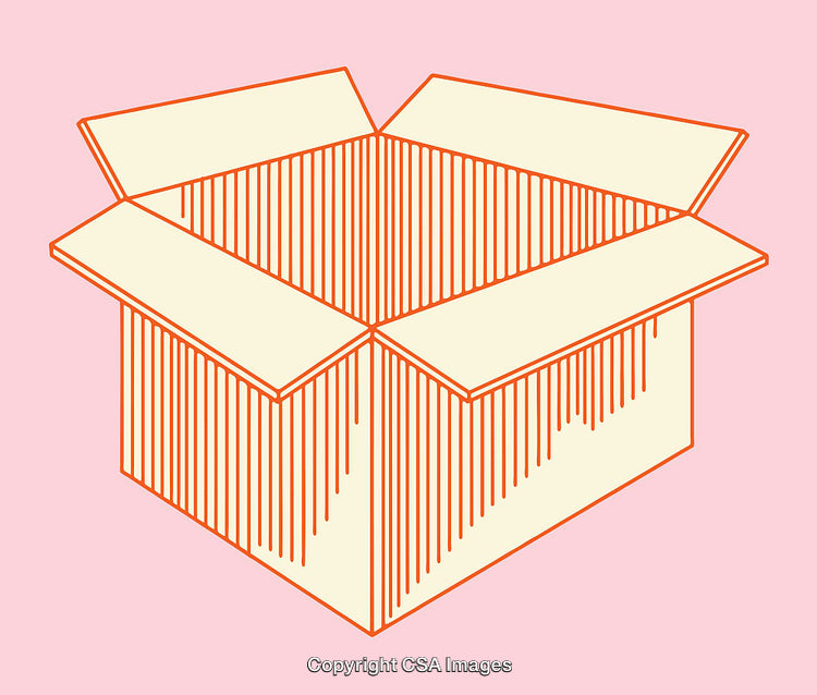Open Box Illustration with Striped Pattern on Pink Background