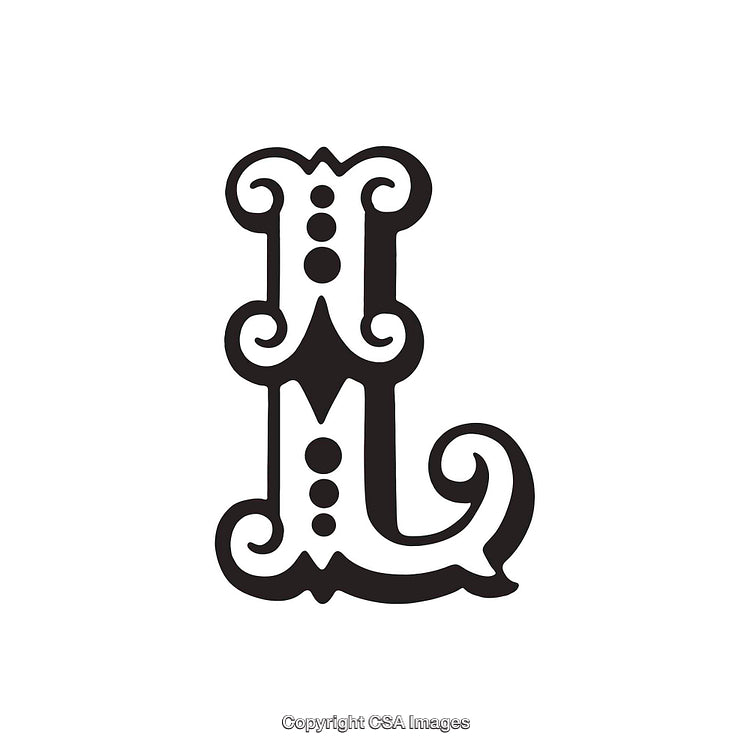 Ornate Black Letter L with Vintage Decorative Swirls and Details