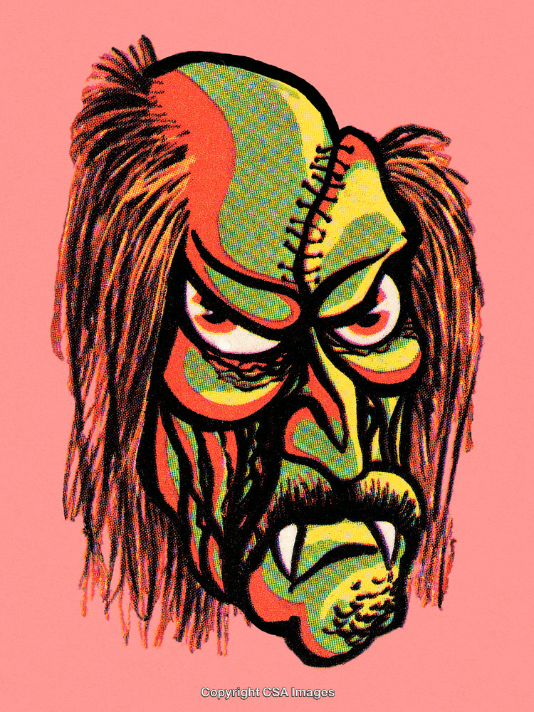 Colorful Abstract Art of a Stylized Monster Face with Bold Lines