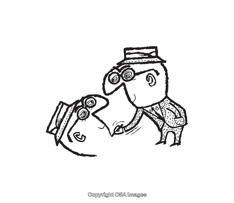 Black and White Line Art of Two Vintage Cartoon Characters Interacting