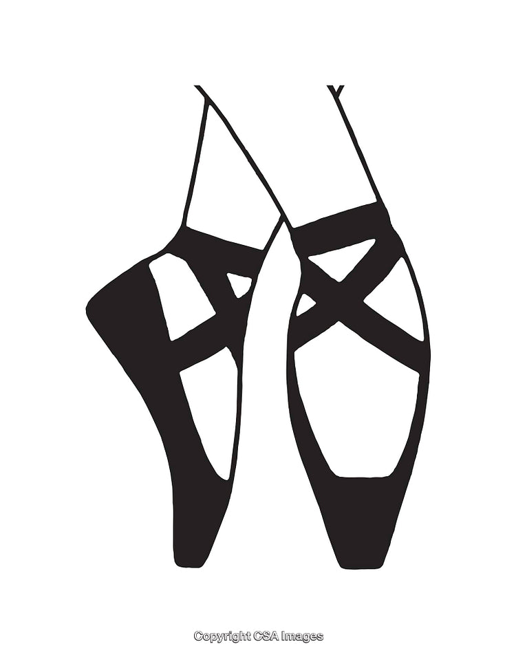 Minimalist Line Art Illustration of Ballet Shoes in Black and White