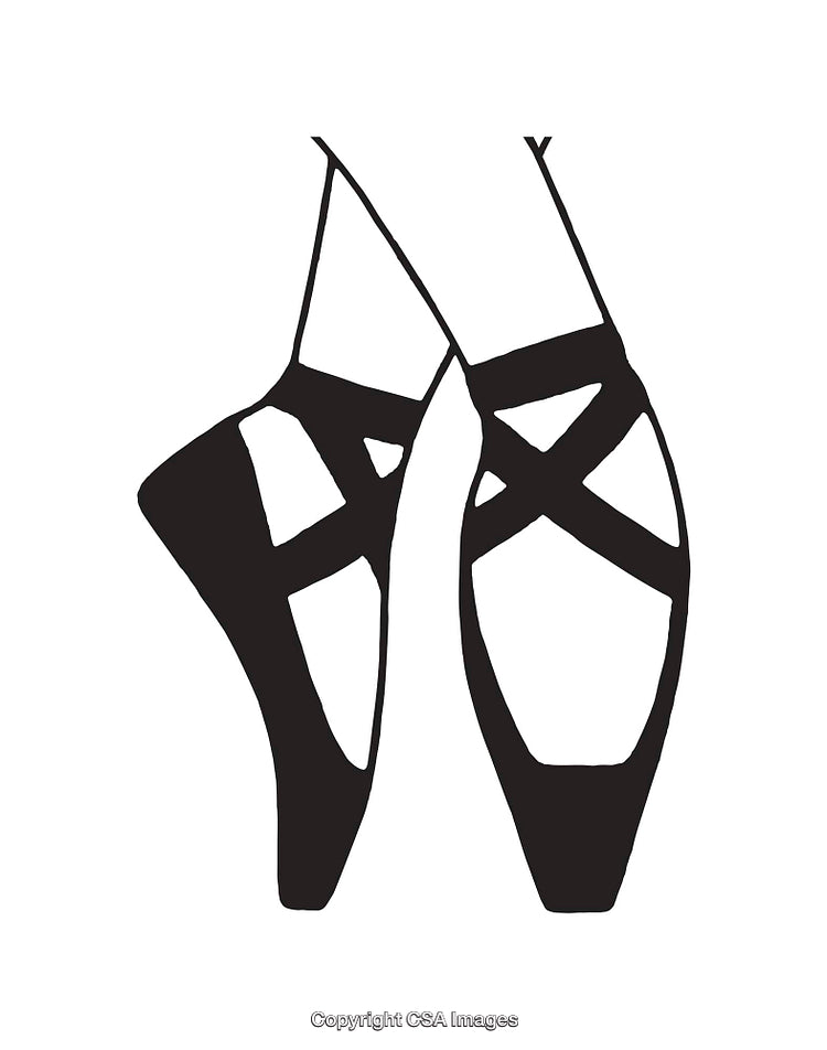 Minimalist Line Art Illustration of Ballet Shoes in Black and White