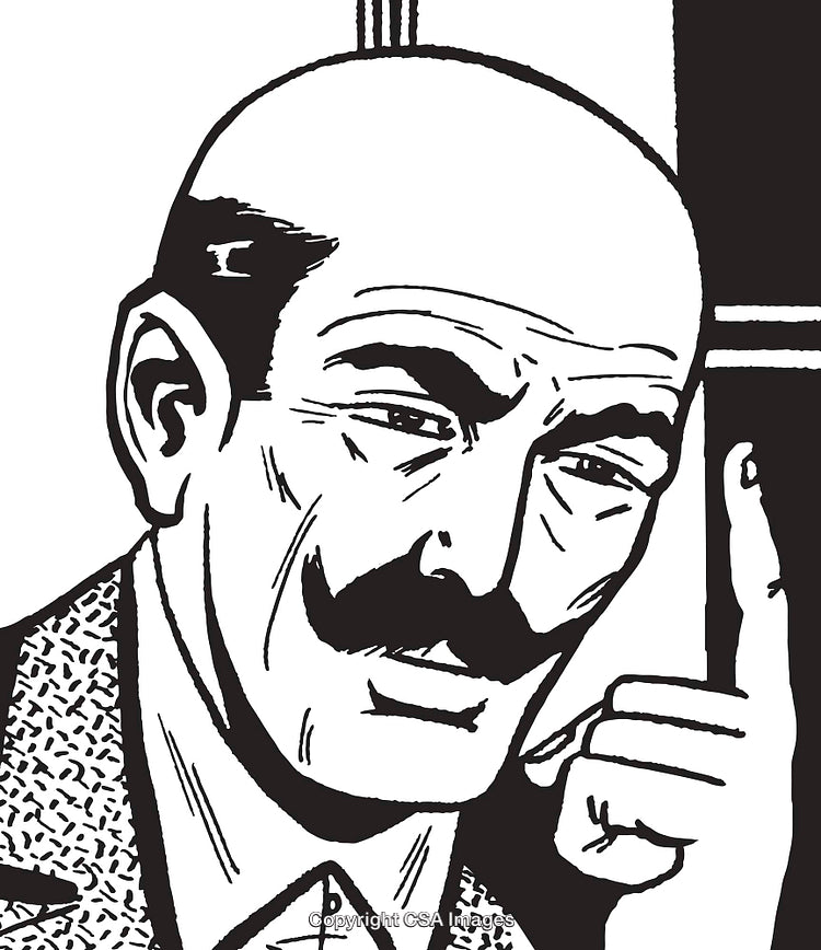 Black And White Illustration of Contemplative Man With Mustache