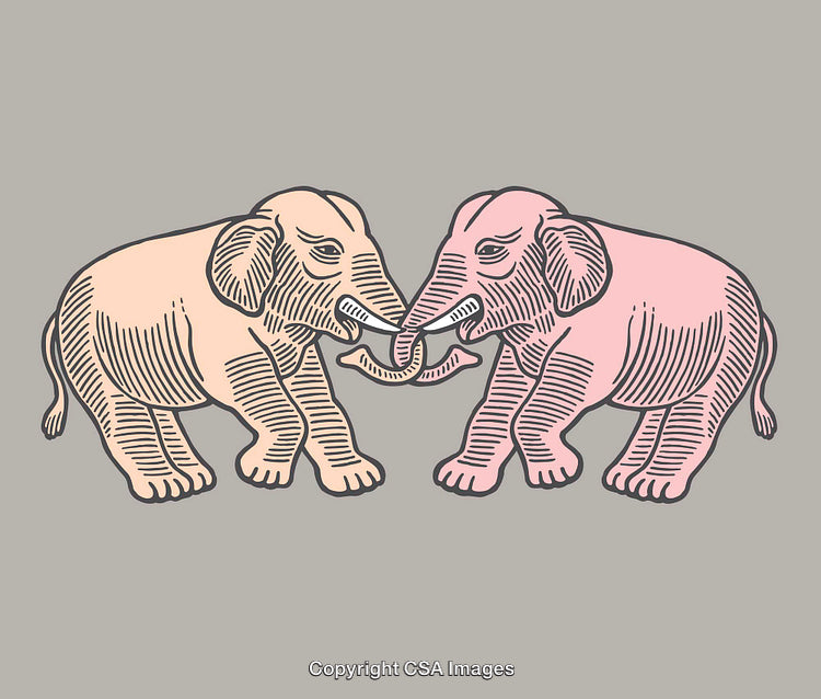 Vintage Line Art of Two Playful Elephants in Soft Colors