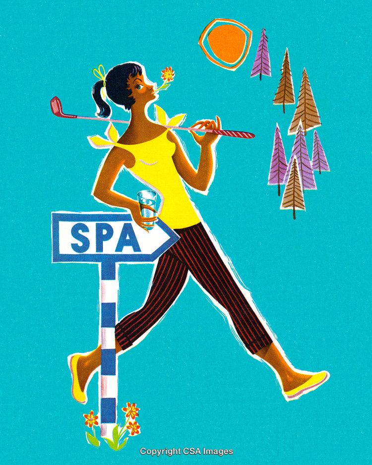 Illustration of a Woman Heading to Spa Relaxation Outdoors