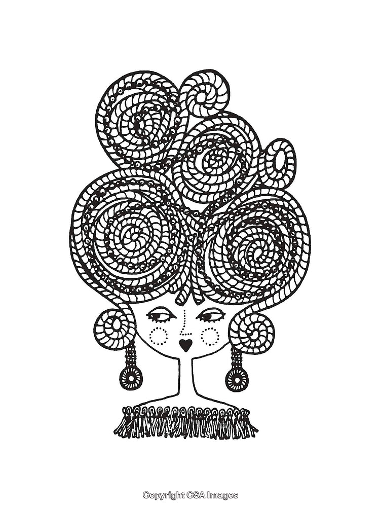 Intricate Black and White Line Art Portrait with Swirling Patterns