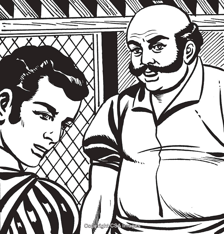 Vintage Comic Art of Two Characters Engaged in a Dynamic Interaction