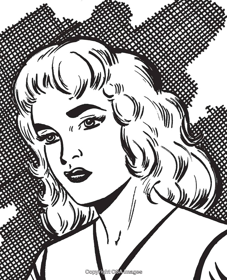 Vintage Black And White Illustration of a Woman With Retro Style