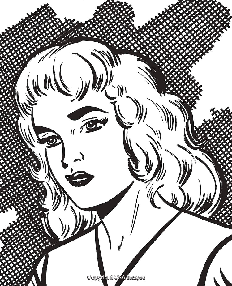 Vintage Black And White Illustration of a Woman With Retro Style