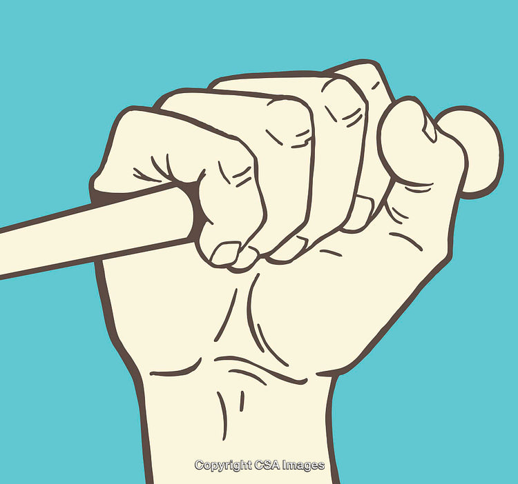 Line Art Illustration of a Hand Holding a Stick on Aqua Background