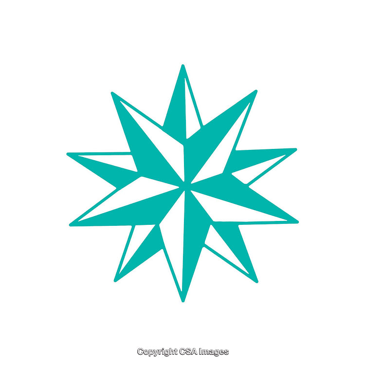 Abstract Eight-Point Star Shape in Teal Color on White Background